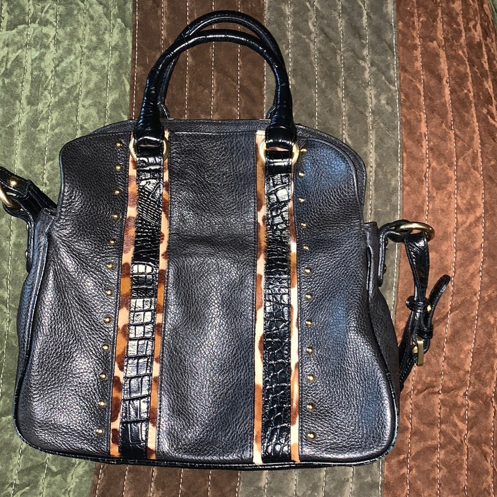 Black and leopard Brahmin bag